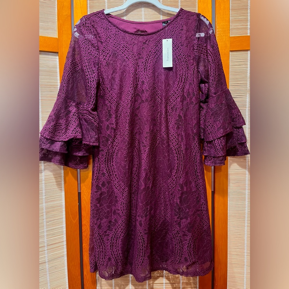 NWT Trixxi by Francesca’s wine colored mini dress with ruffle sleeves, size M